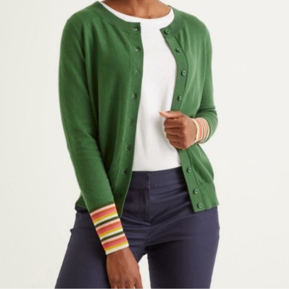 Boden Cassandra Cardigan Green with Stripes size small